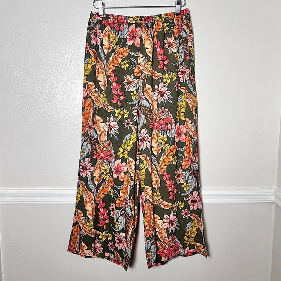 Sanctuary Wide Leg Cropped Pants Side Slit Cotton Lightweight PullOn Floral - Picture 14 of 16